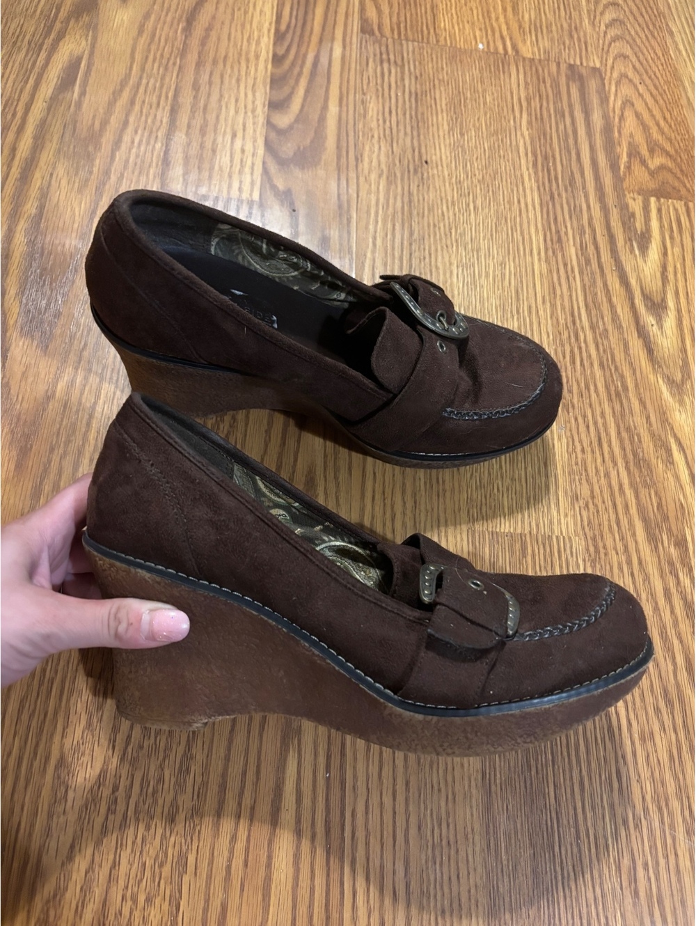 Y2K Chocolate Brown Suede Fall Platform Preppy Wedge Buckle Loafers